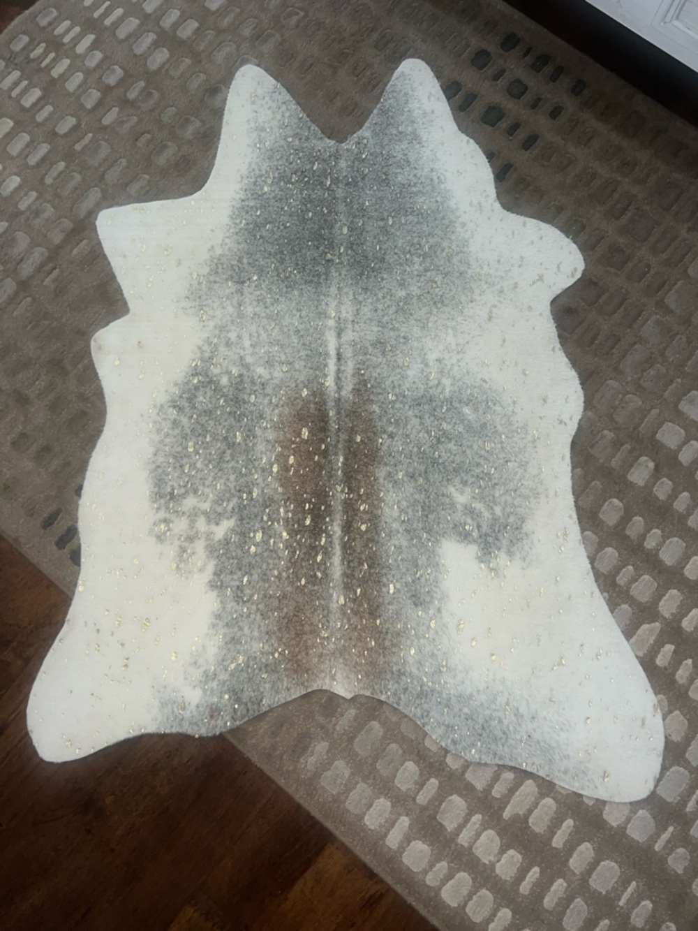 Metallic Speckled faux Cowhide Rug - White, Gray, Brown
